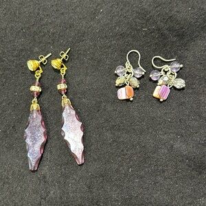 Purple dangle earrings 2 pair